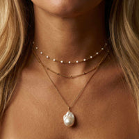 Thumbnail for Double Layer Choker by Brother & Sisters featuring gold satellite and white enamel beaded chains, perfect layered elegance.