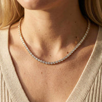 Thumbnail for Isolde Tennis Necklace featuring brilliant-cut diamond simulants in 18K gold by Brother & Sisters, capturing light elegantly.