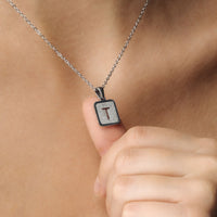 Thumbnail for Glitter Initial Necklace with letter T pendant featuring sparkling details by Brother & Sisters on a silver chain.
