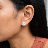Thumbnail for Halo stud earrings — close-up of the details, silver | SKU: 505185-white