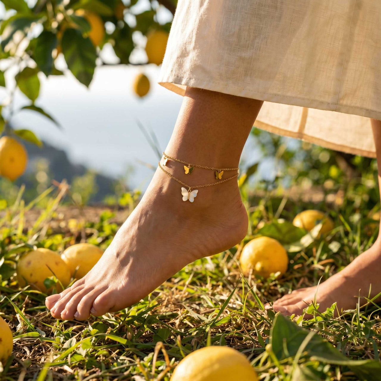Chaîne de Cheville Papillon Nacre
