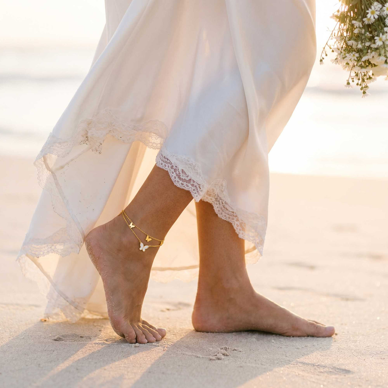 Chaîne de Cheville Papillon Nacre