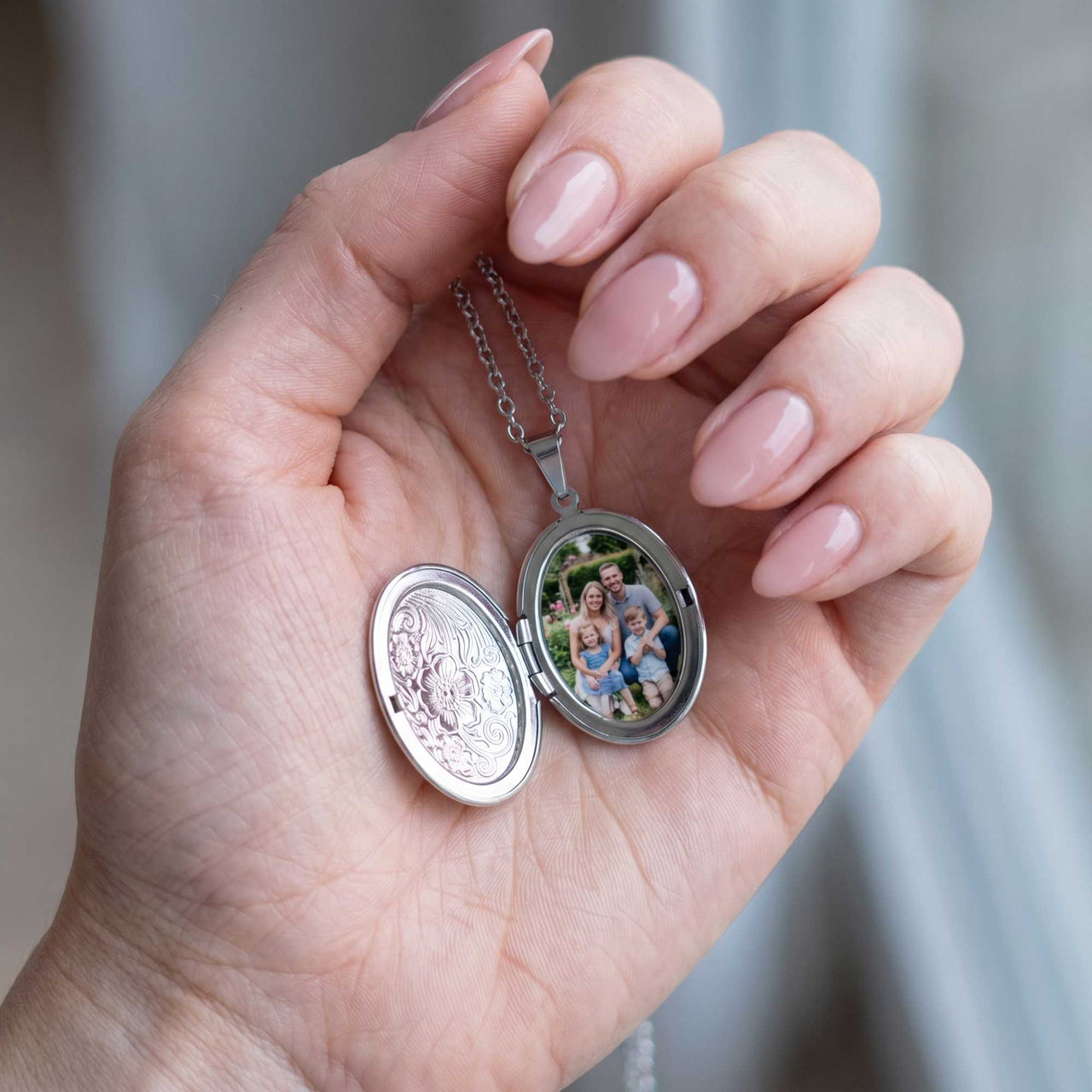 Floral Photo Locket Necklace