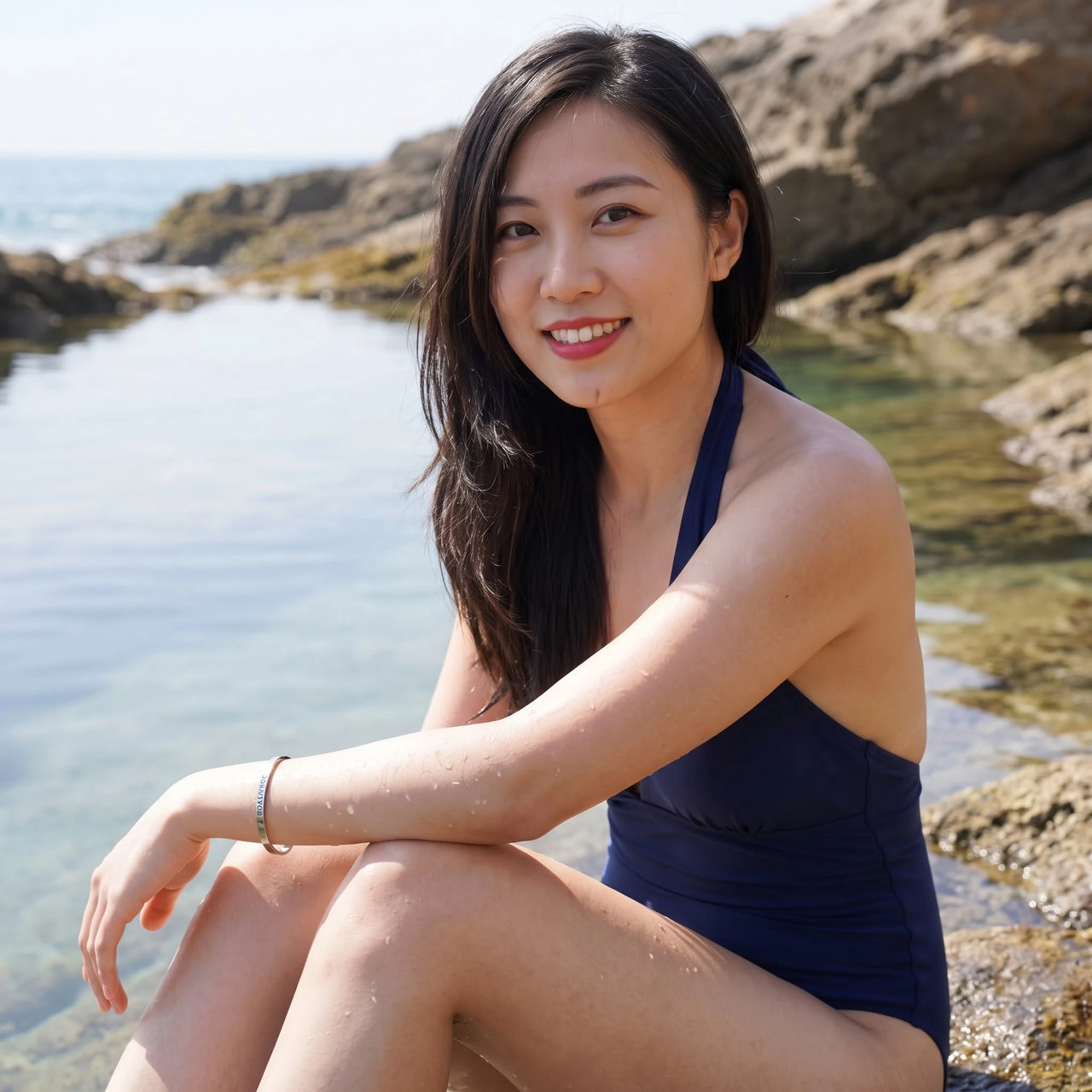 Jonc femme — photo portée au bord de l'eau, argent | SKU: 2020s-wg