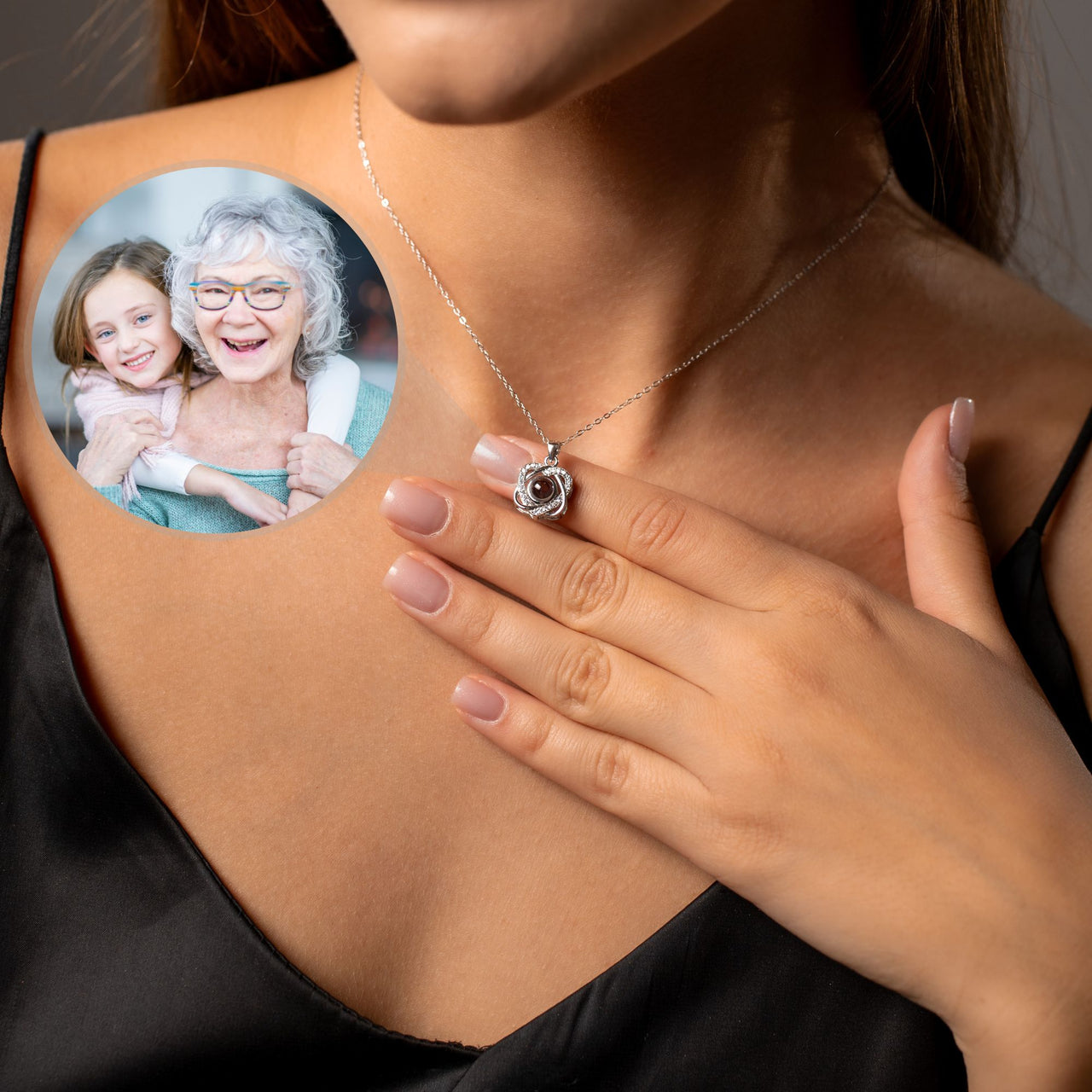 Double Heart Photo Necklace