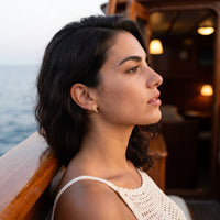 Thumbnail for Profile view of a woman wearing the gold stud earrings | SKU: 42008-gold