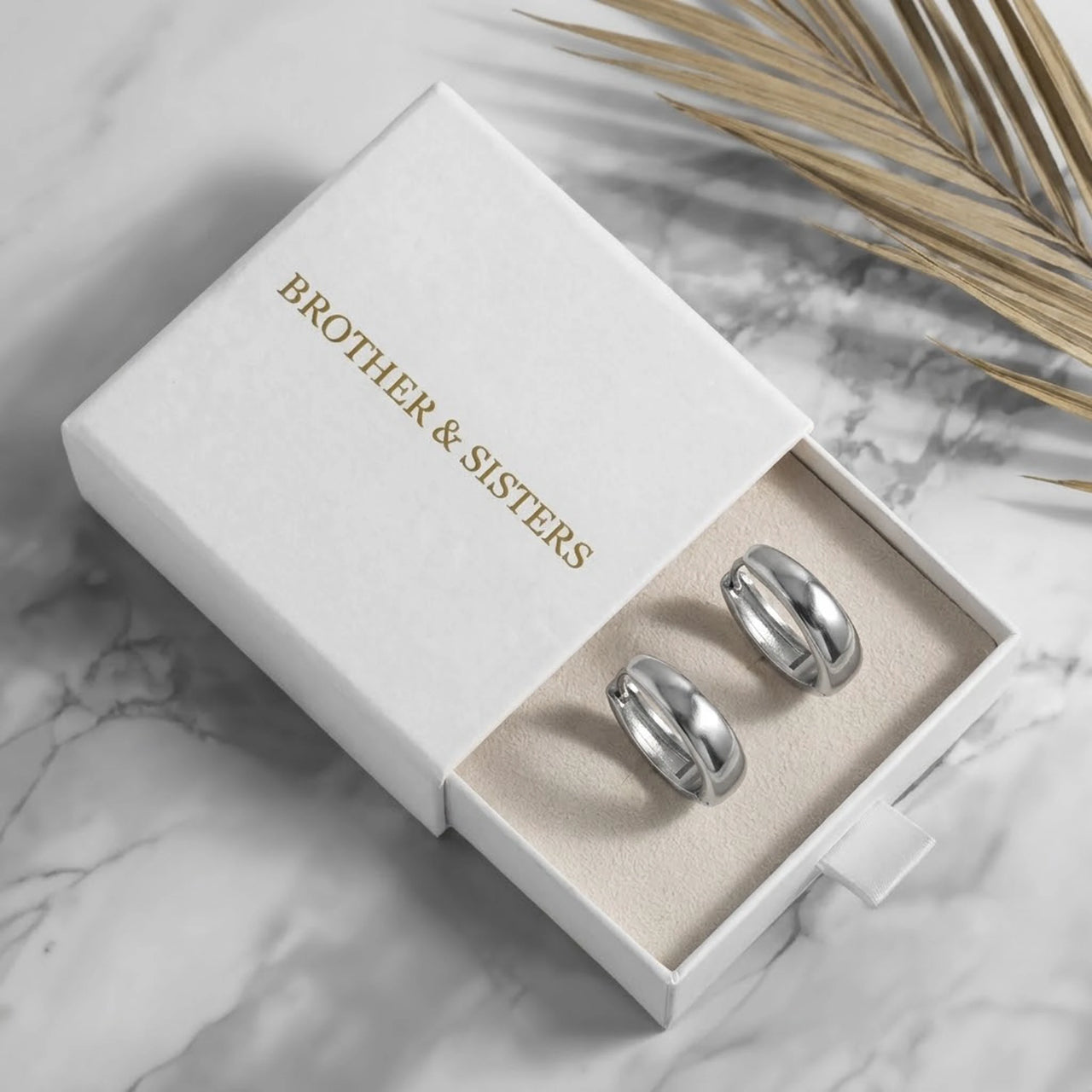 Chunky Dome Hoops in Silver, in the gift box | SKU: 41005-silver