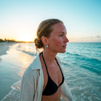 Thumbnail for Chunky Dome Hoops in Silver, worn on the beach | SKU: 41005-silver