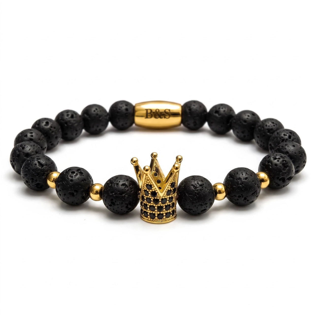 Gold Crown with Lava Stones – studio packshot | Brother & Sisters | SKU: 22068514-gold-XS-14-15, 22068514-gold-S-16-17, 22068514-gold-M-18-19, 22068514-gold-L-20-21, 22068514-gold-XL-22-23