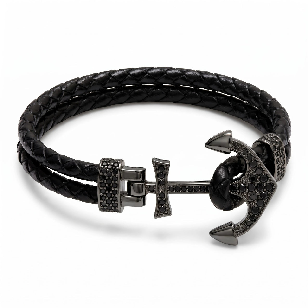 Black Anchor Bracelet – studio packshot | Brother & Sisters | SKU: 3621358-gun-black-XS-14-15, 3621358-gun-black-S-16-17, 3621358-gun-black-M-18-19, 3621358-gun-black-L-20-21, 3621358-gun-black-XL-22-23