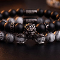 Thumbnail for Black Lion with Black & Grey Stones Set – macro detail of the lion head | Brother & Sisters | SKU: 21369621-gun-black-XS-14-15, 21369621-gun-black-S-16-17, 21369621-gun-black-M-18-19, 21369621-gun-black-L-20-21, 21369621-gun-black-XL-22-23