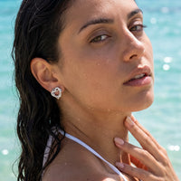 Thumbnail for Silver stud earrings worn in the sea, waterproof stainless steel with water drops | SKU: 4478648-platinum-plated-clear
