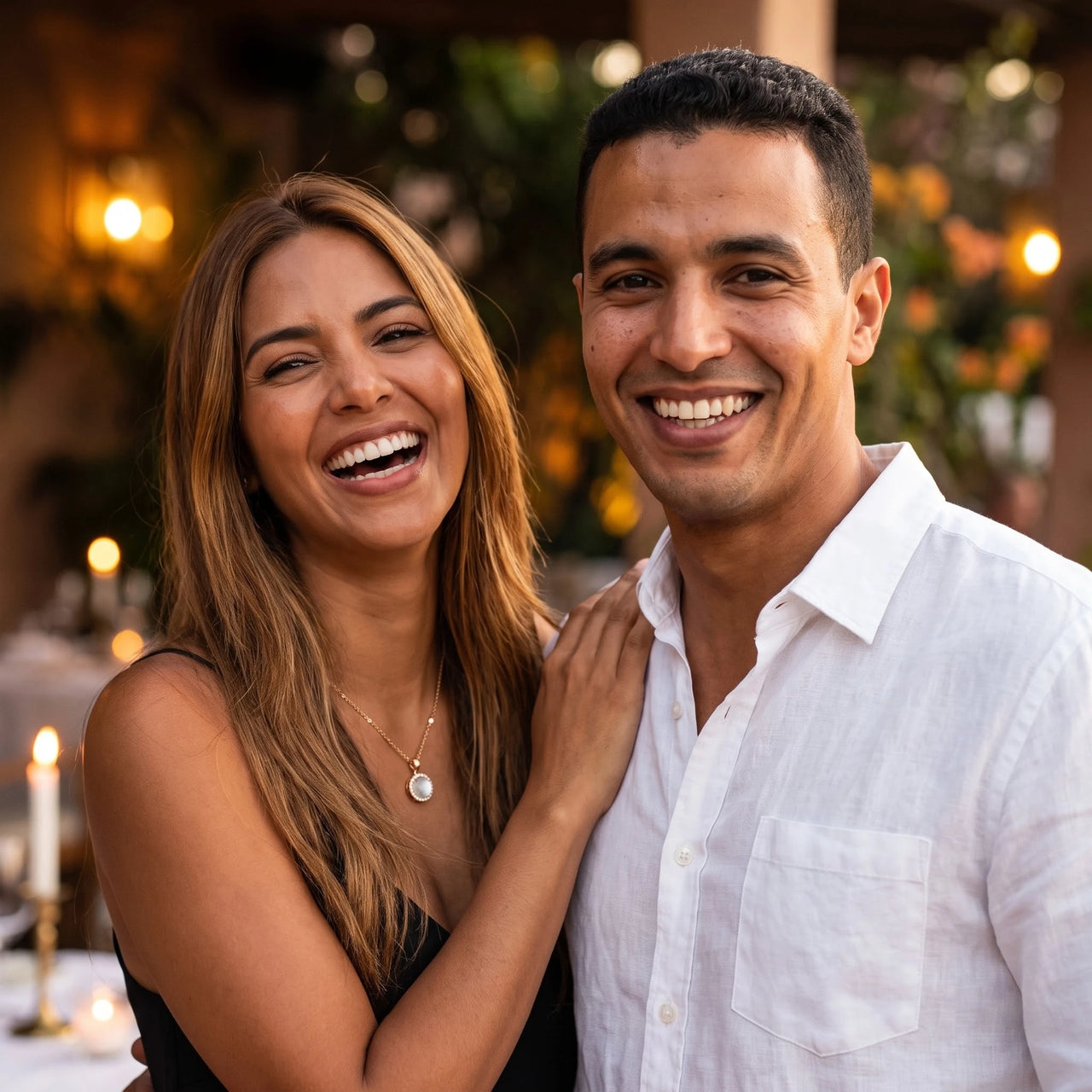Collier pierre de lune — photo en couple, or | SKU: lelunaire