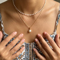 Thumbnail for Layered pearl necklace — worn, real size, gold | SKU: lepure