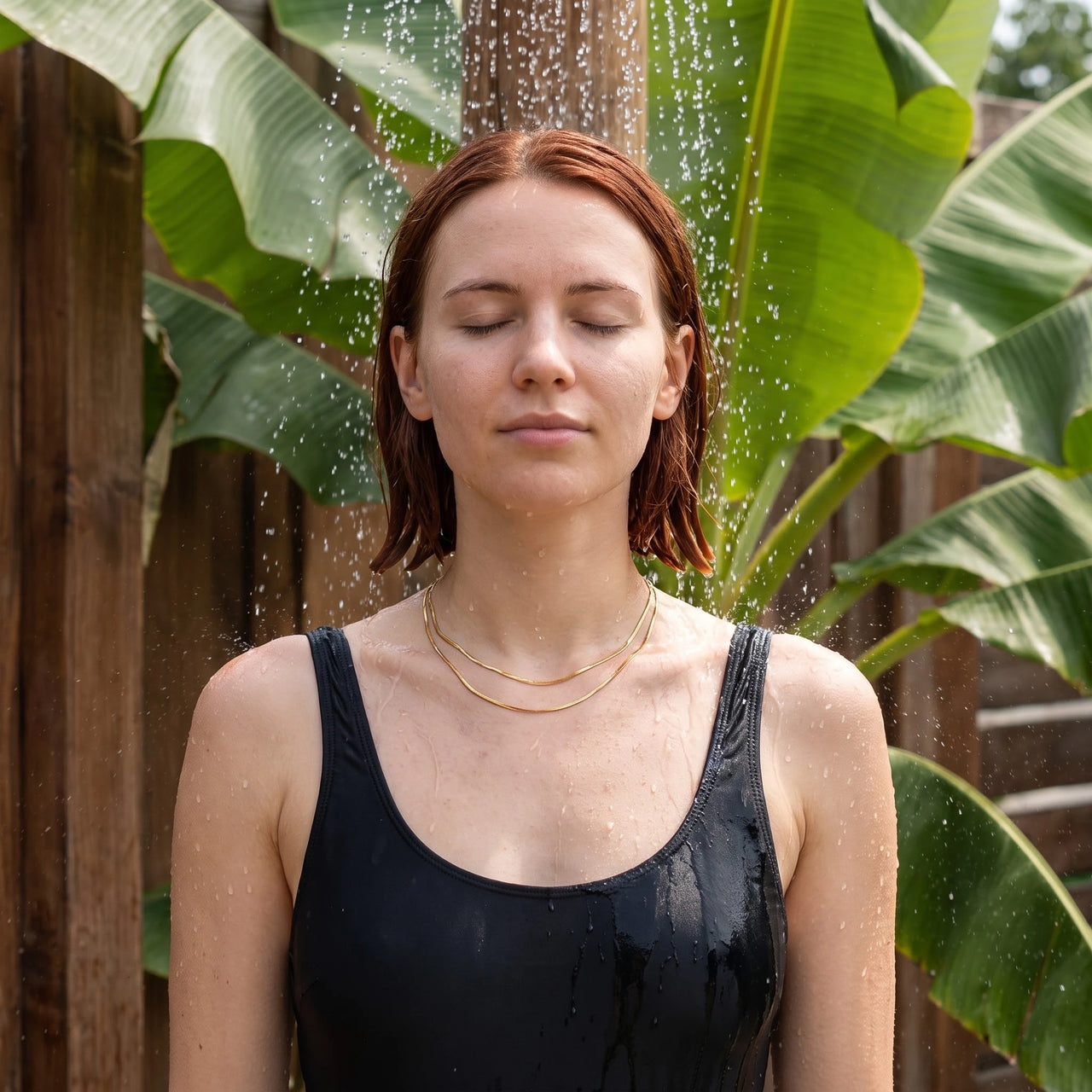 Snake chain necklace — worn in the shower, waterproof, gold | SKU: lesimplenecklace
