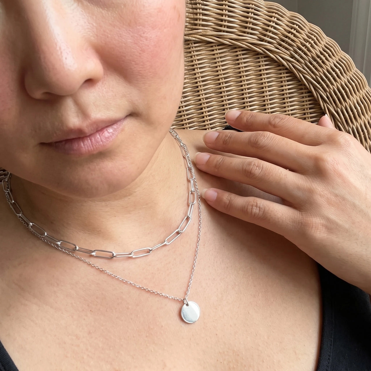 Double chain necklace — worn, real size, silver | SKU: le-tendance-wg