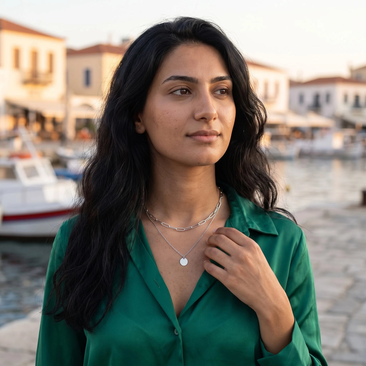 Layered necklace — worn, everyday gesture, silver | SKU: le-tendance-wg