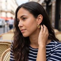 Thumbnail for The Mates, gold earrings — worn gesture | SKU: lesmates