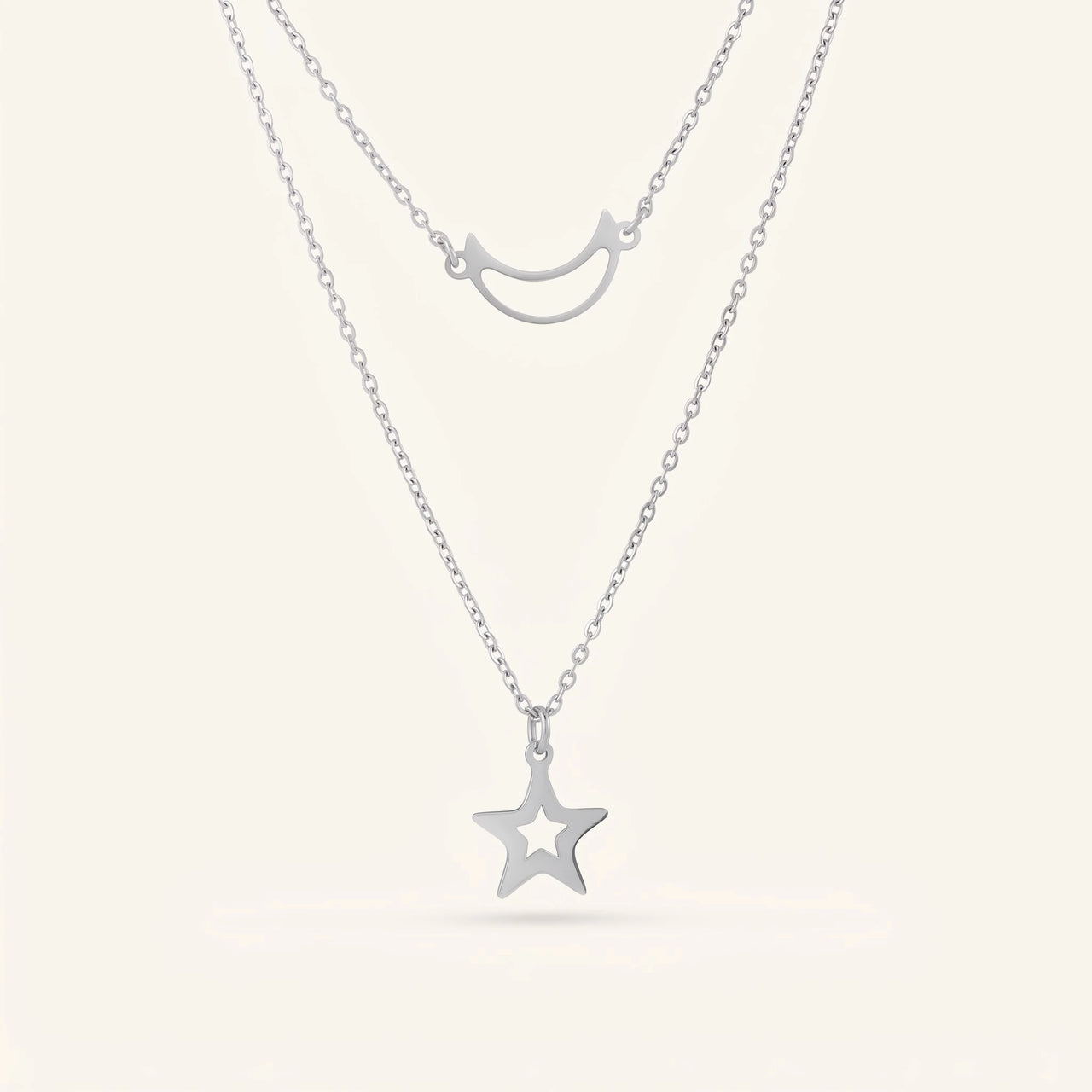 Moon necklace — product photo on a white background, silver | SKU: letoile-wg