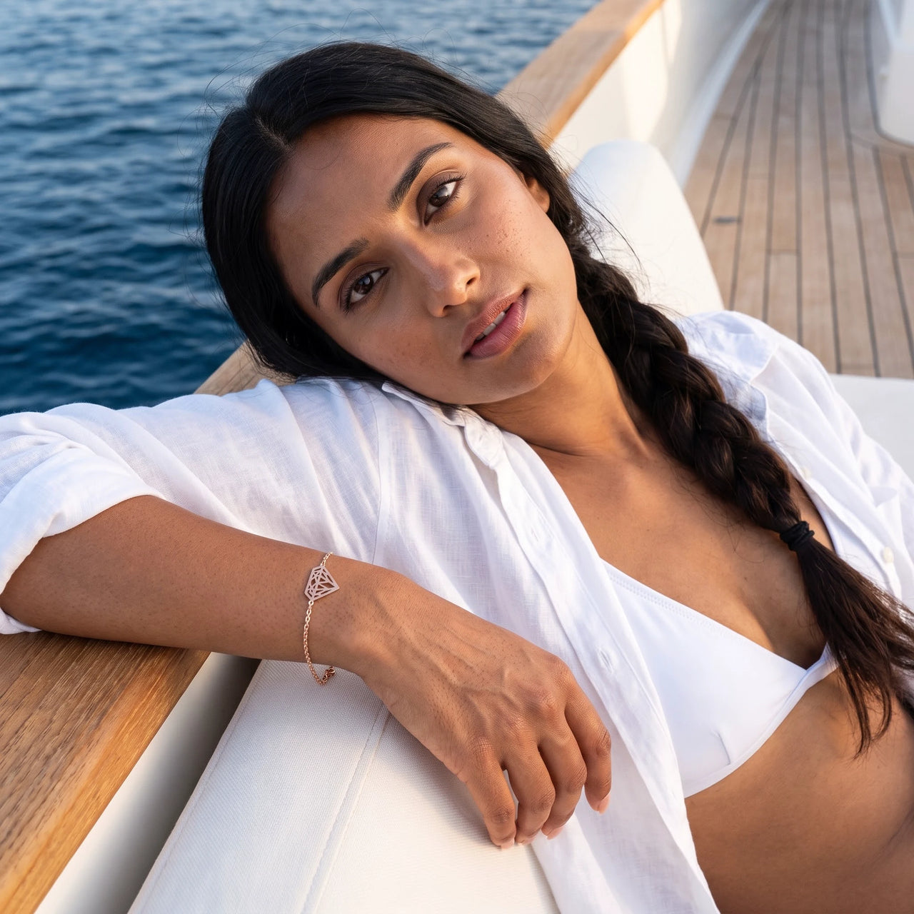 Bracelet acier inoxydable femme — photo portée, or rose | SKU: 11662607-rose-gold