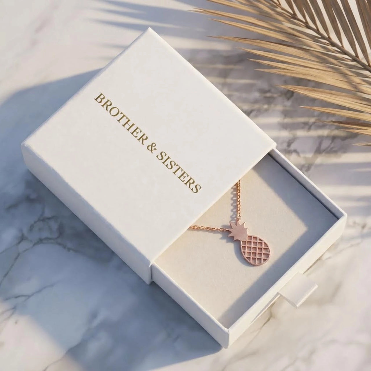Rose gold necklace in the Brother & Sisters gift box | SKU: 8050907-rose-gold