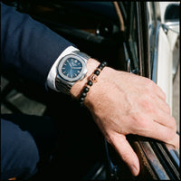 Thumbnail for Rose Gold Lion & Black Stones Bracelet – worn next to a luxury watch | Brother & Sisters | SKU: 20712286-rose-gold-XS-14-15, 20712286-rose-gold-S-16-17, 20712286-rose-gold-M-18-19, 20712286-rose-gold-L-20-21, 20712286-rose-gold-XL-22-23