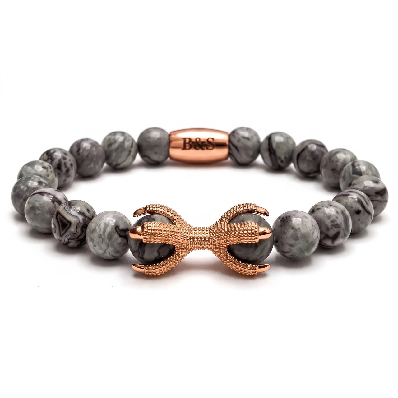 Rose Gold Viking & Grey Stones – studio packshot | Brother & Sisters | SKU: 21039839-rose-gold-XS-14-15, 21039839-rose-gold-S-16-17, 21039839-rose-gold-M-18-19, 21039839-rose-gold-L-20-21, 21039839-rose-gold-XL-22-23