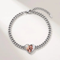 Thumbnail for Secret Heart Photo Bracelet in silver, heart charm on a curb chain with the hidden photo revealed by warmth | SKU: TPH-HRTB-SILVER