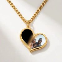 Thumbnail for Secret Heart Photo Necklace in gold, black heart pendant turning into a hidden photo when warmed | SKU: TPH-HRTN-GOLD