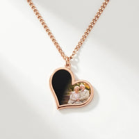Thumbnail for Secret Heart Photo Necklace in rose gold, black heart pendant turning into a hidden photo when warmed | SKU: TPH-HRTN-ROSEGOLD
