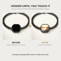 Thumbnail for Before and after: black octagon charm on the black bracelet, then the photo revealed by warmth | SKU: TPH-OCTB-BLACK-18