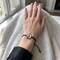 Thumbnail for The black octagon photo bracelet on the wrist, showing the lobster clasp and extension chain | SKU: TPH-OCTB-BLACK-18
