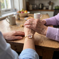 Thumbnail for Mother and daughter hands together, the gold octagon photo bracelet on the wrist | SKU: TPH-OCTB-GOLD-18