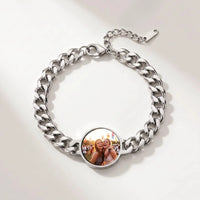 Thumbnail for Secret Round Photo Bracelet in silver, round charm on a curb chain with the hidden photo revealed by warmth | SKU: TPH-RNDB-SILVER