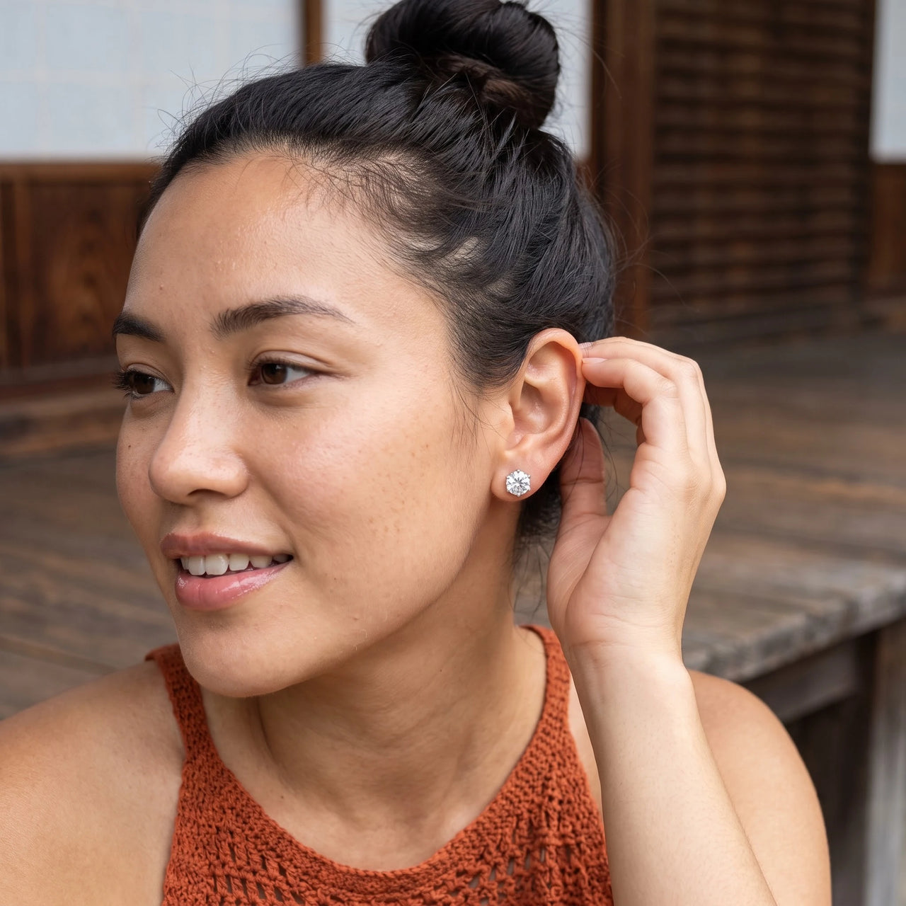 Silver Classic Earrings, silver earrings — worn gesture | SKU: 5056659