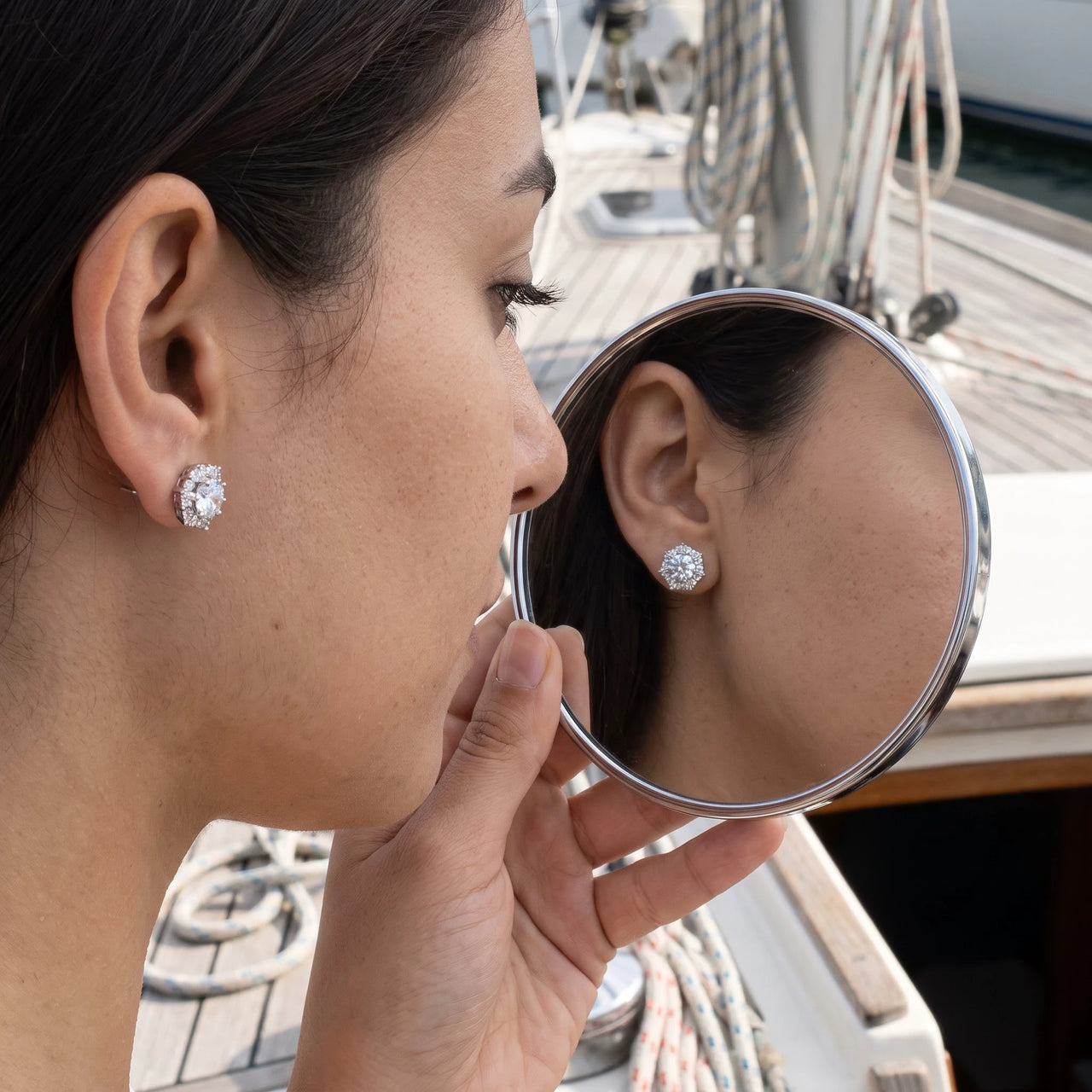 Boucles d'oreilles flocon de neige — photo portée, taille réelle, argent | SKU: 30876249
