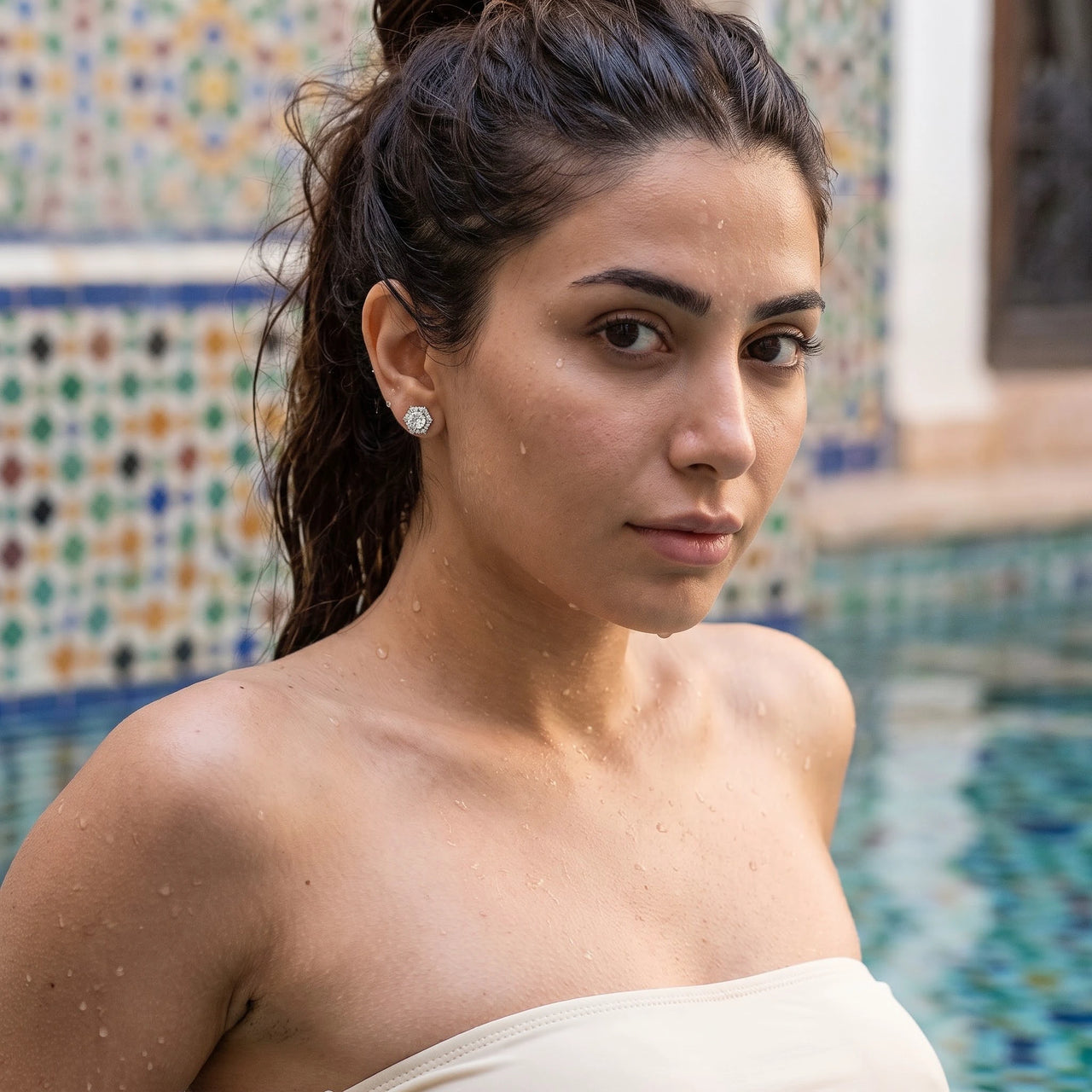 Boucles d'oreilles flocon de neige — photo portée dans l'eau, waterproof, argent | SKU: 30876249