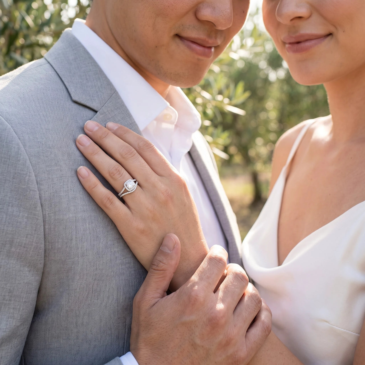 Alliance et bague de fiançailles — photo en couple, argent | SKU: 497080-4.5-silver