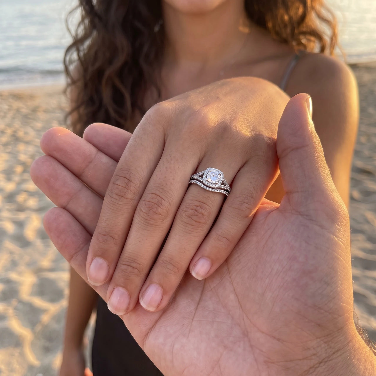 Alliance et bague de fiançailles — photo en couple, argent | SKU: 497080-4.5-silver