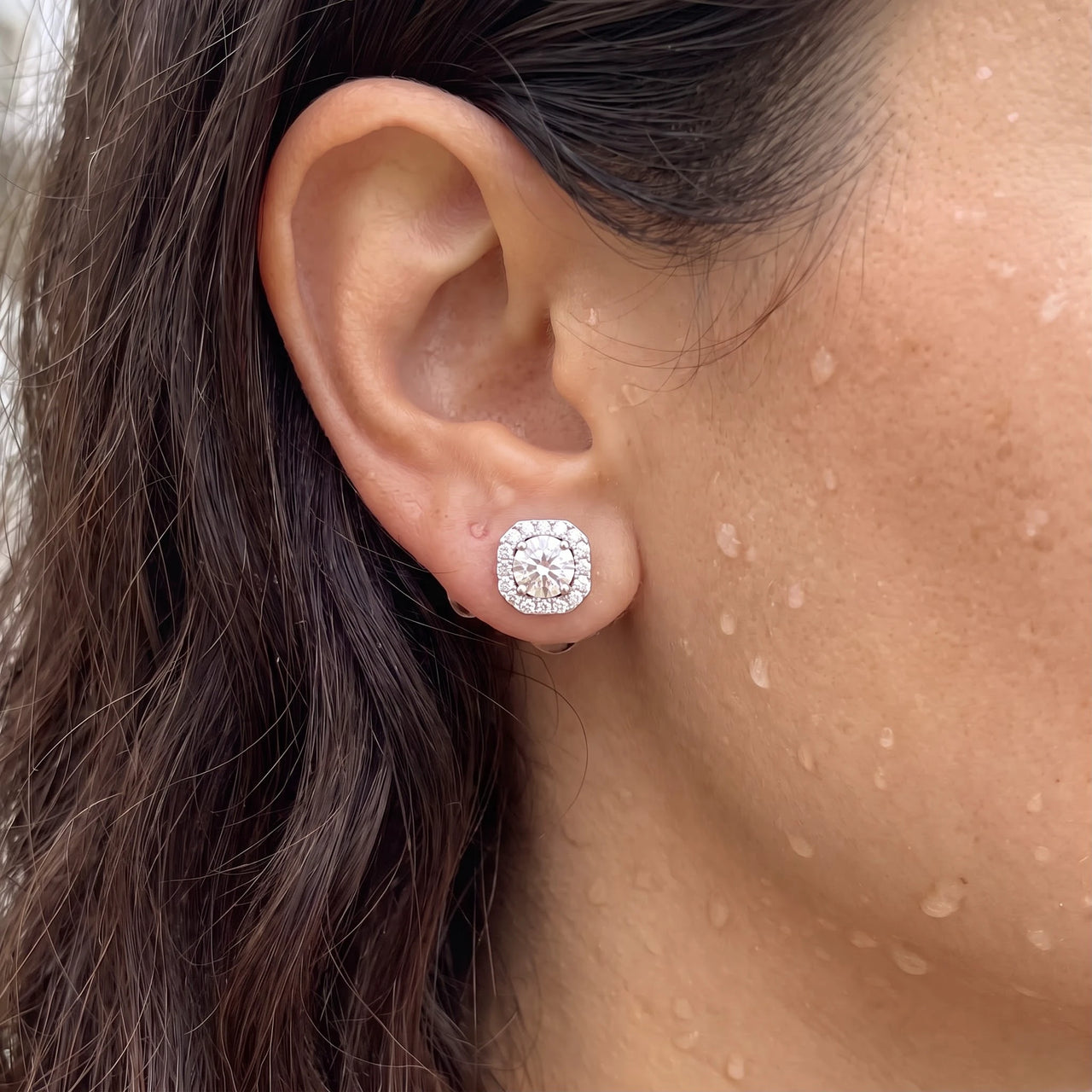 Puces d'oreilles — gros plan sur les détails, argent | SKU: 505263