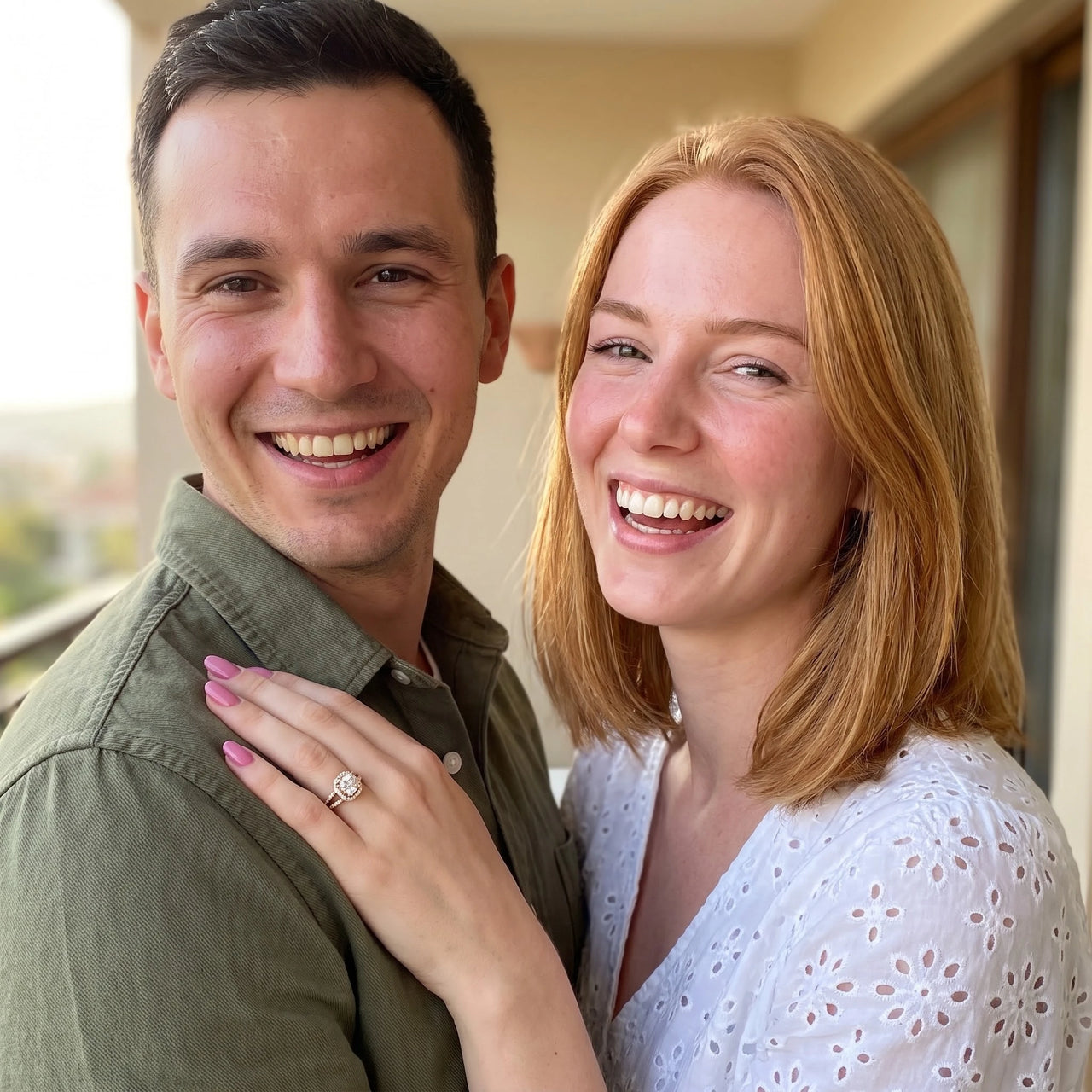 Bague octogonale — photo en couple, or rose | SKU: 346060-4.5-rose-gold