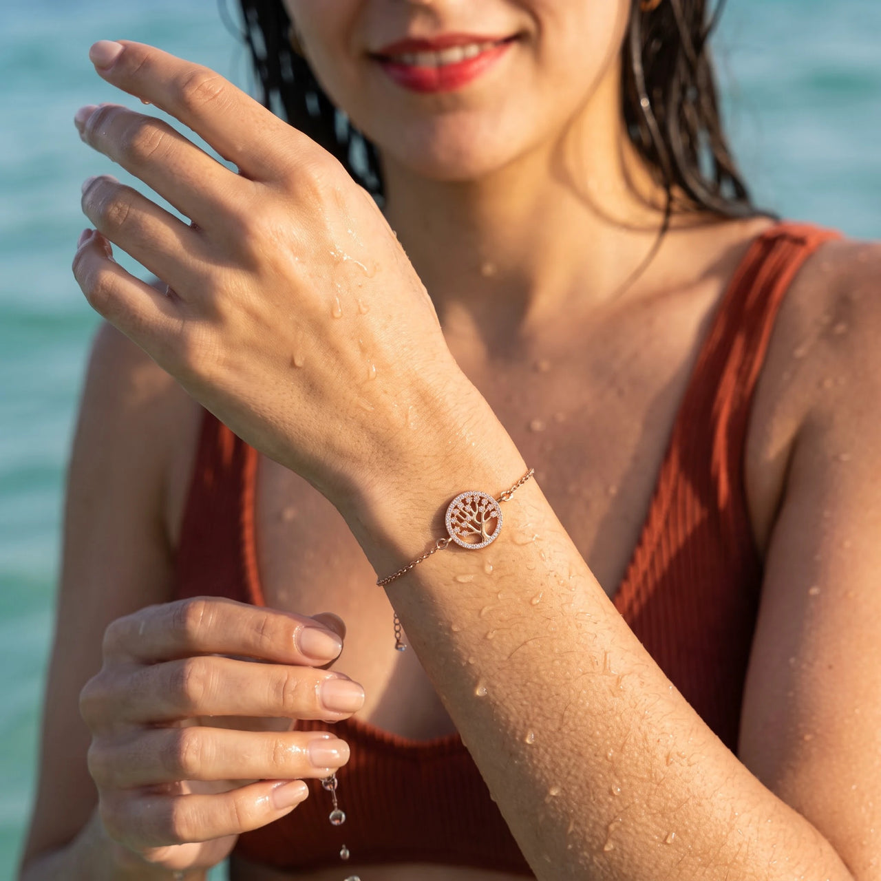 Family tree bracelet — worn in the water, waterproof, rose gold | SKU: 18963309-rose-gold