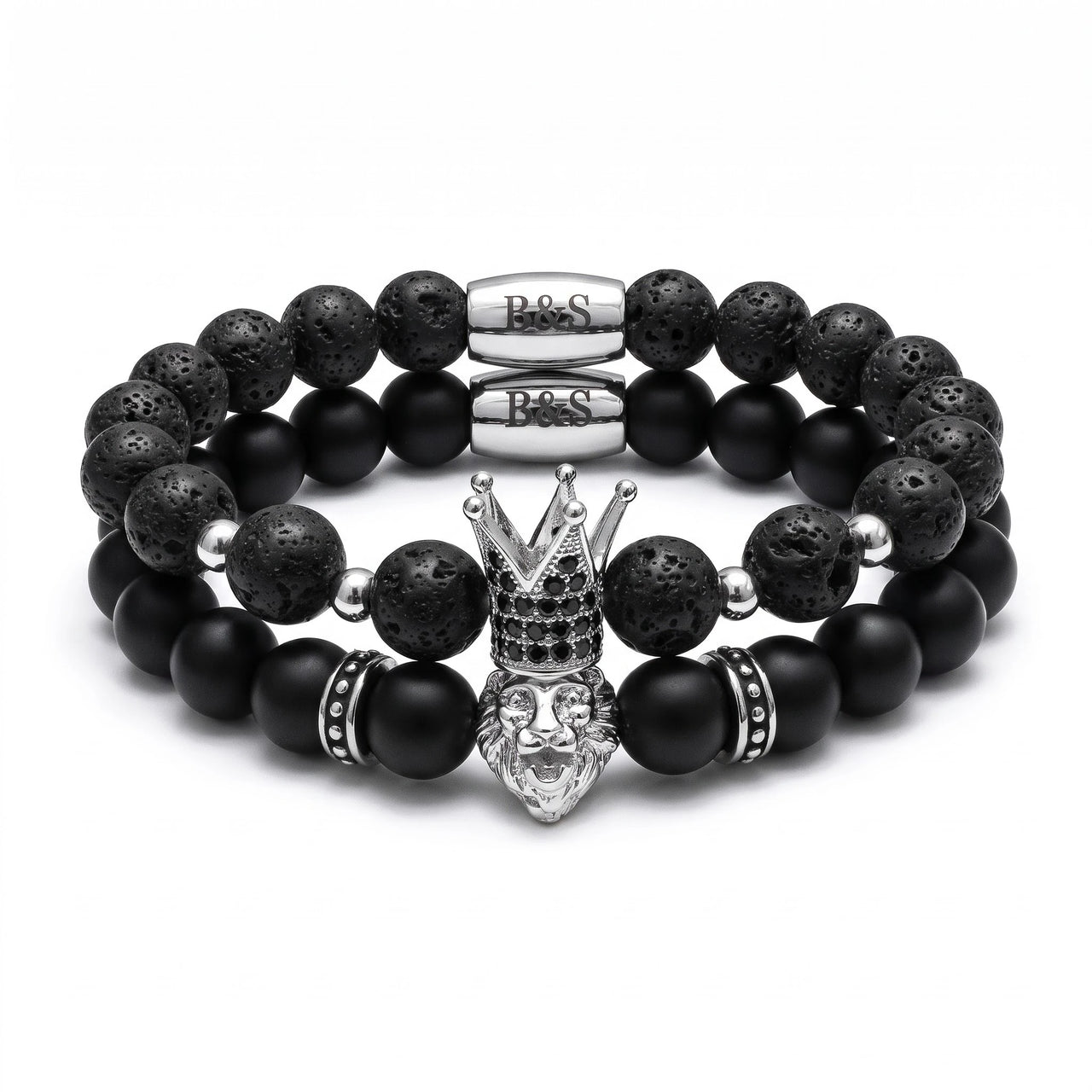 White Gold Crowned Lion Set – studio packshot | Brother & Sisters | SKU: 21385847-silver-XS-14-15, 21385847-silver-S-16-17, 21385847-silver-M-18-19, 21385847-silver-L-20-21, 21385847-silver-XL-22-23